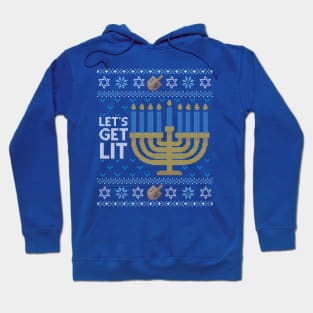 Funny Ugly Hanukkah Sweater, Let's Get Lit Menorah Hoodie